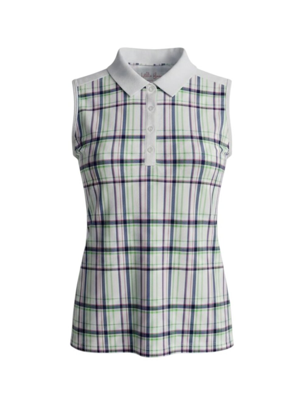 Lillie Green White Women's Sleeveless Polo Top Plaid PL
